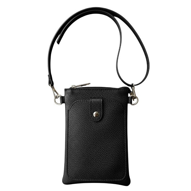 Italian Leather Cross-body Bag Tall in Black PS522 with strap