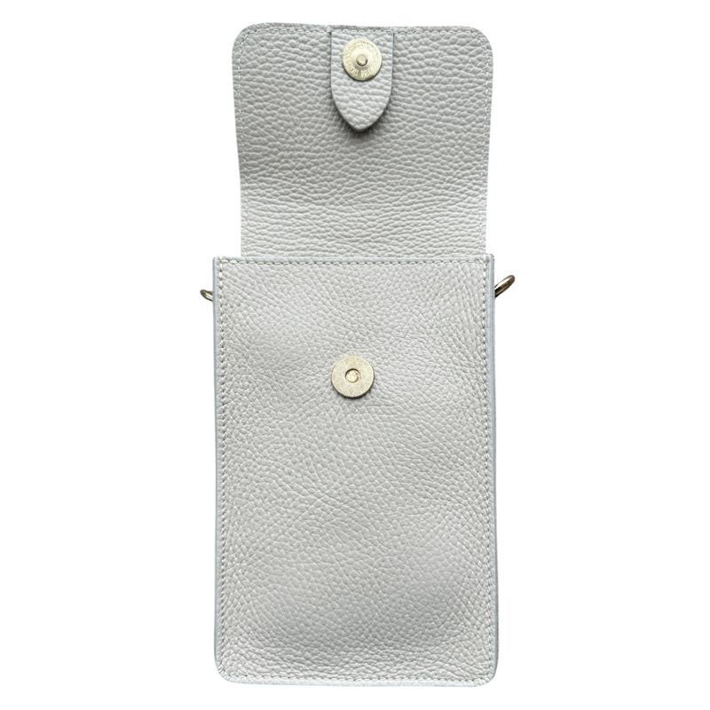 Italian Leather Cross-body Phone Bag Cream open