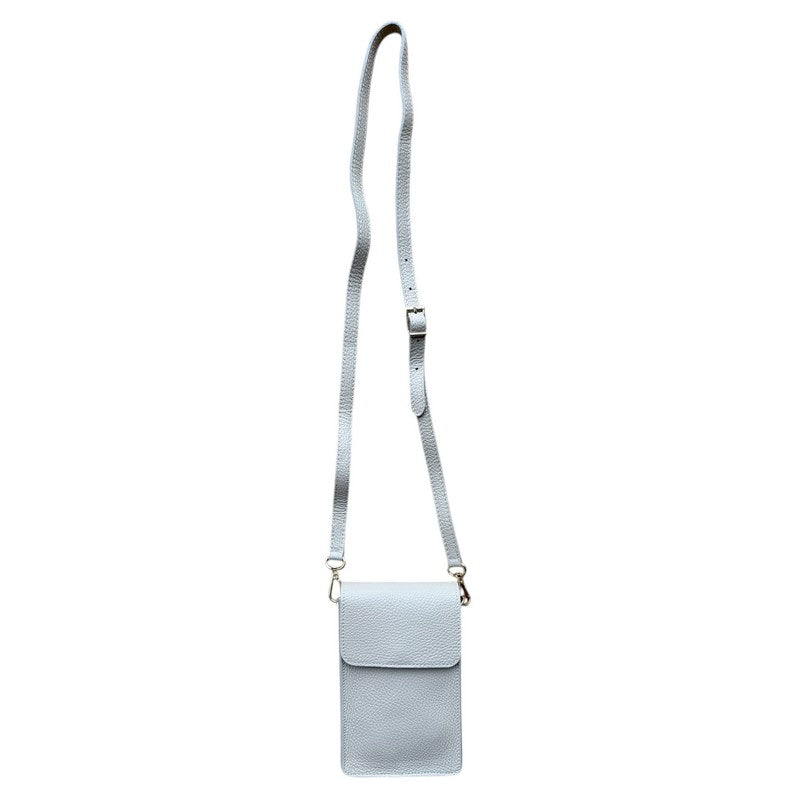 Italian Leather Cross-body Phone Bag Cream with strap