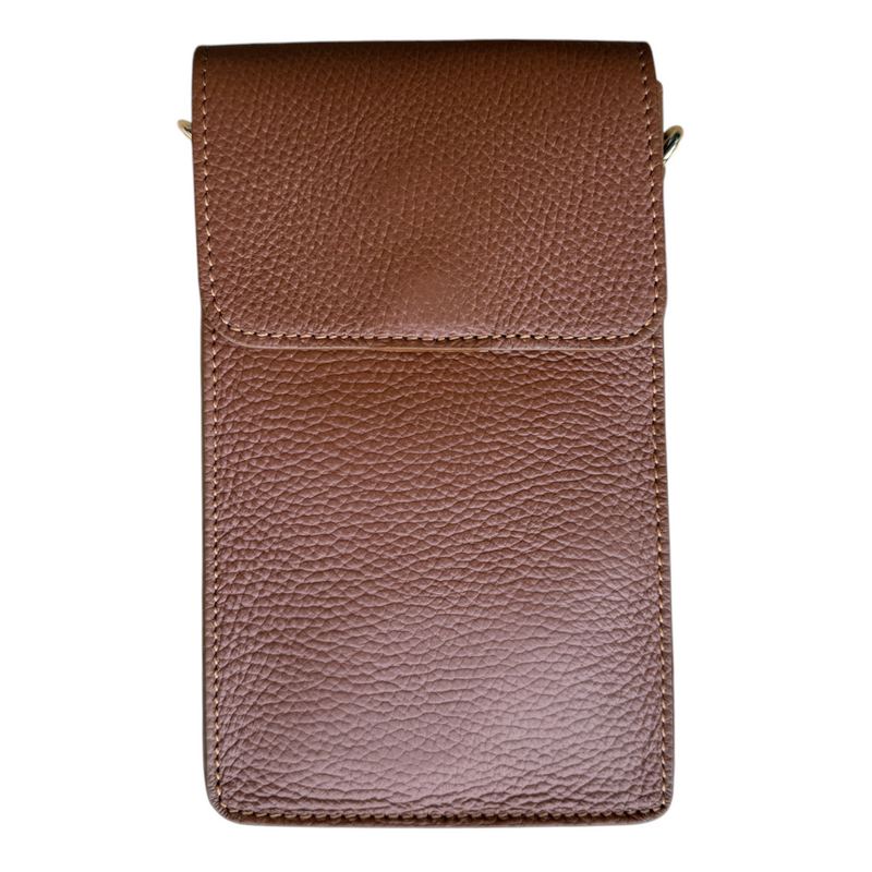 Italian Leather Cross-body Phone Bag Dark Tan front
