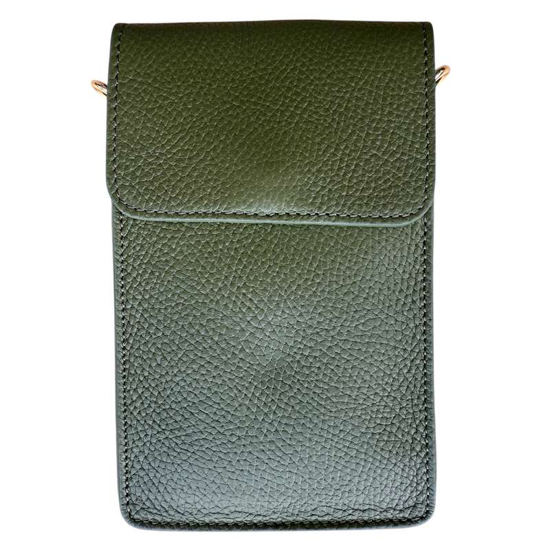 Italian Leather Cross-body Phone Bag Olive Green front