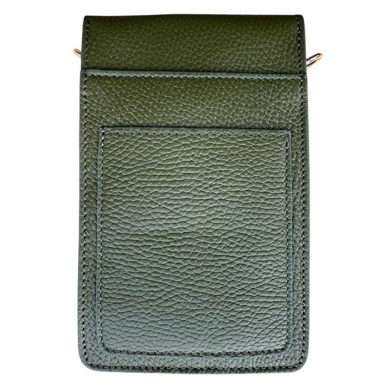 Italian Leather Cross-body Phone Bag Olive Green rear