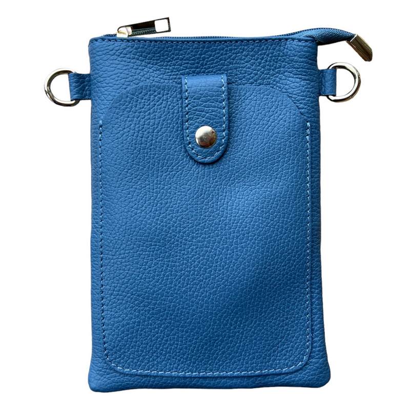 Italian Leather Crossbody Bag in Denim Blue PS522 front
