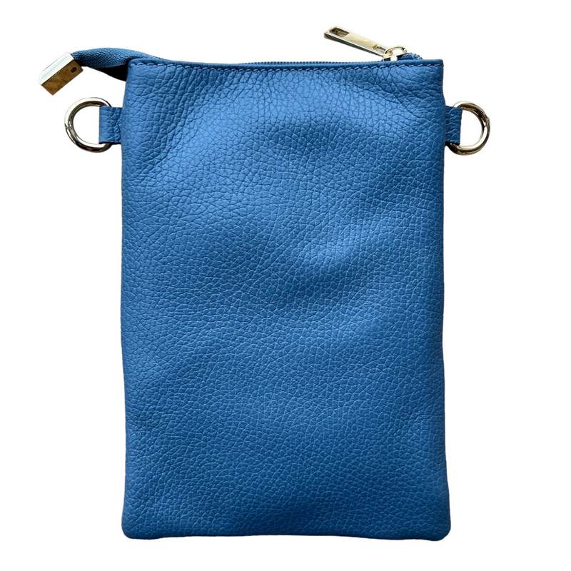 Italian Leather Crossbody Bag in Denim Blue PS522 rear