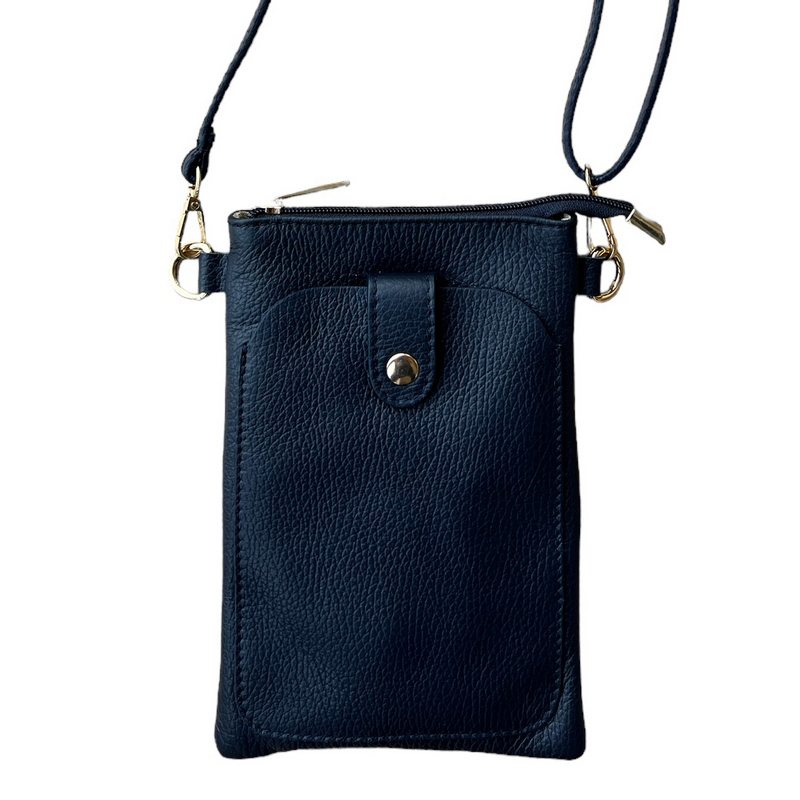 Italian Leather Crossbody Bag in Navy PS522 with strap cropped