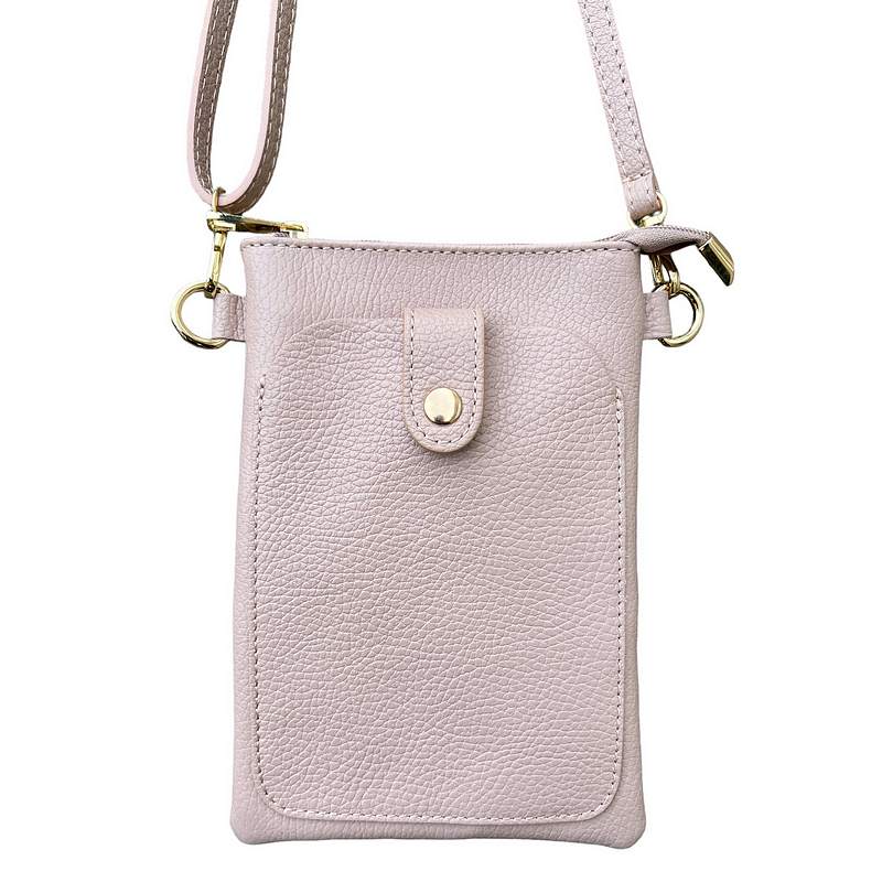 Italian Leather Crossbody Bag in Smoke Rose PS522 with strap cropped front