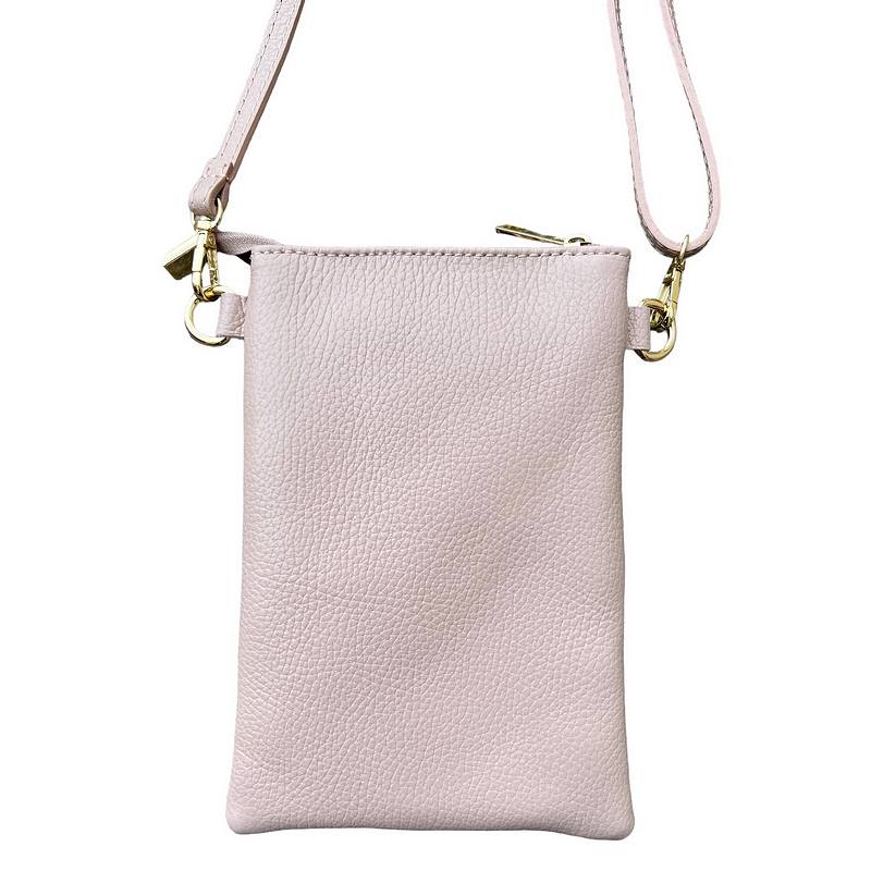 Italian Leather Crossbody Bag in Smoke Rose PS522 with strap cropped rear