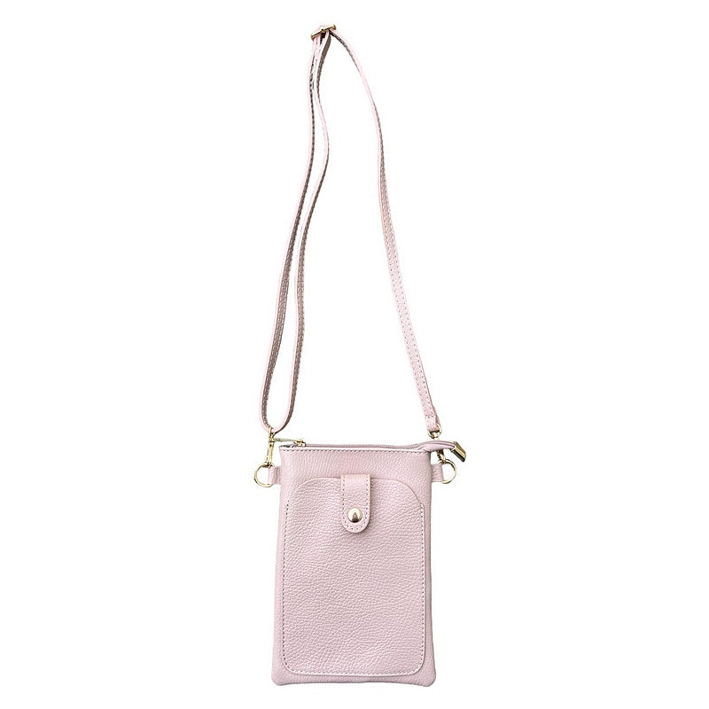 Italian Leather Crossbody Bag in Smoke Rose PS522 with strap full-length