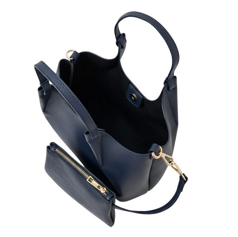 Italian Leather Italian Top-Handle Tote Bag in Navy PM681 open