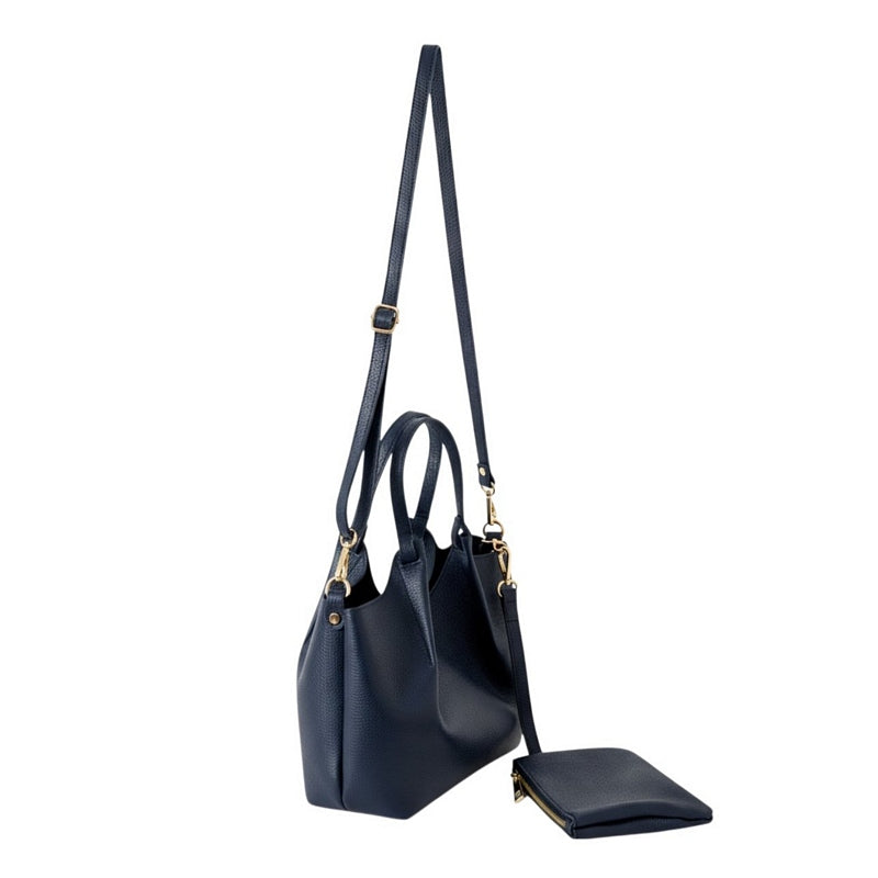 Italian Leather Italian Top-Handle Tote Bag in Navy PM681 side