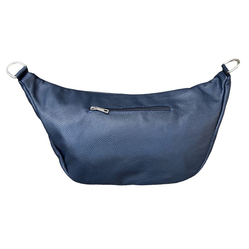 Italian Leather Large Crescent Handbag in Navy PM503 back