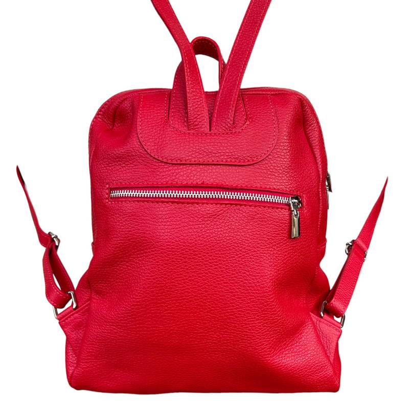Italian Leather Medium Backpack in Red PL216 rear