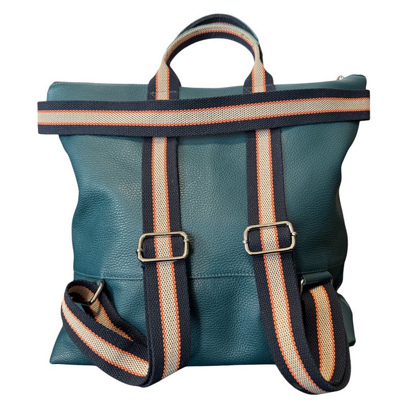 Italian Leather Multi Shoulder and Backpack in Dark Teal rear