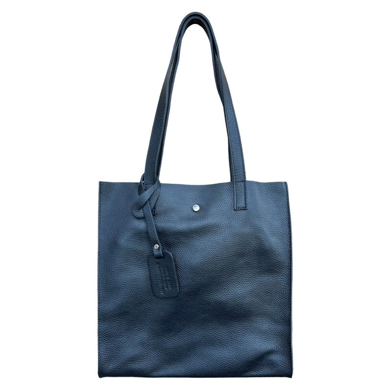Italian Leather Shopper Tote Bag in Black front