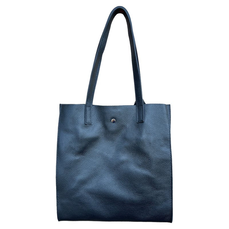 Italian Leather Shopper Tote Bag in Black rear