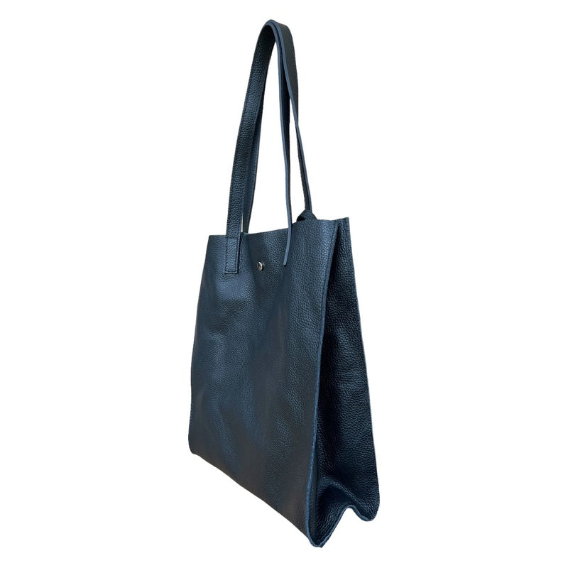 Italian Leather Shopper Tote Bag in Black side