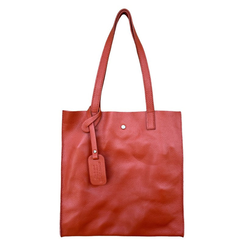 Italian Leather Shopper Tote Bag in Burnt Orange front