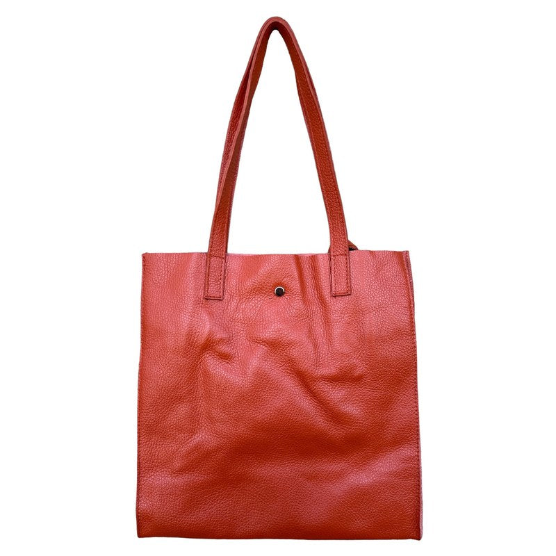 Italian Leather Shopper Tote Bag in Burnt Orange rear