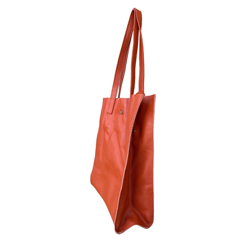 Italian Leather Shopper Tote Bag in Burnt Orange side