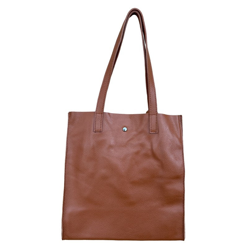 Italian Leather Shopper Tote Bag in Dark Tan PL580 rear