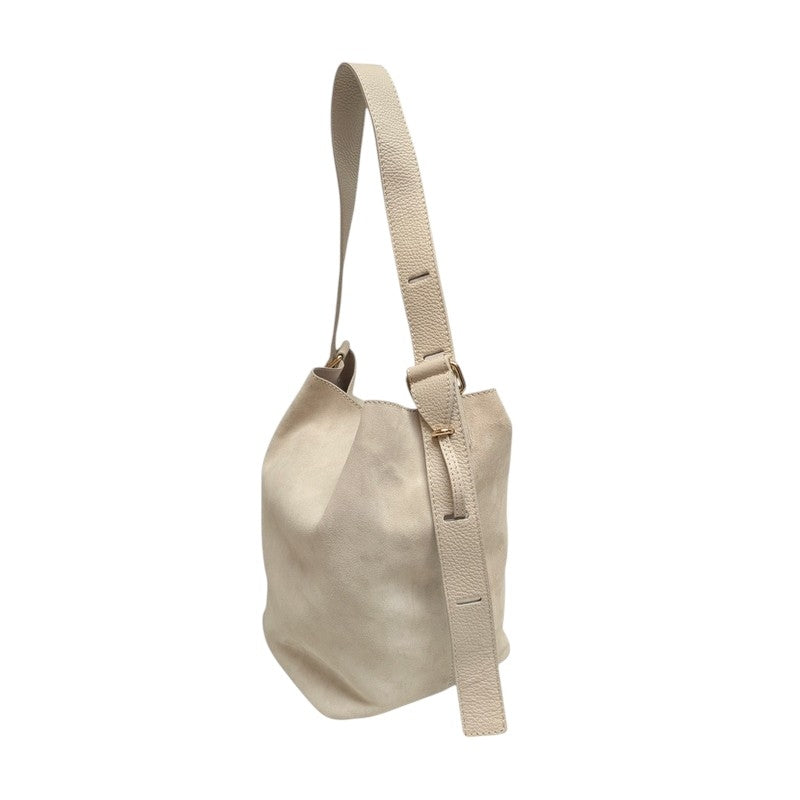 Italian Leather Suede Bucket Bag Cream PM6183 quarter