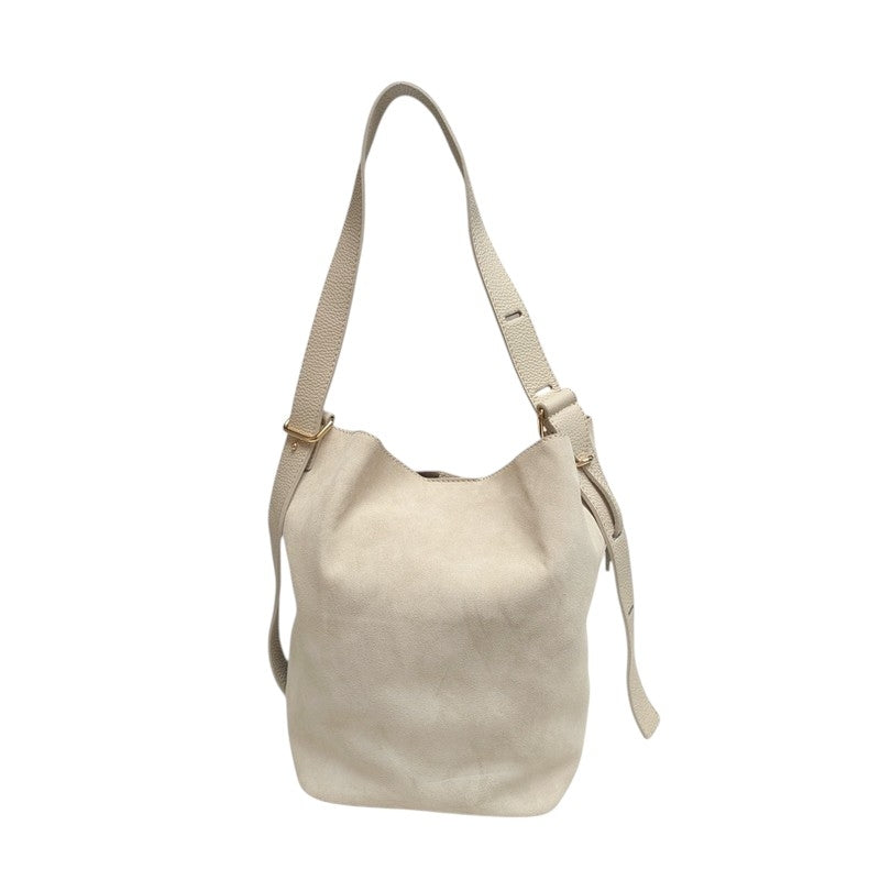 Italian Leather Suede Bucket Bag Cream PM618 front