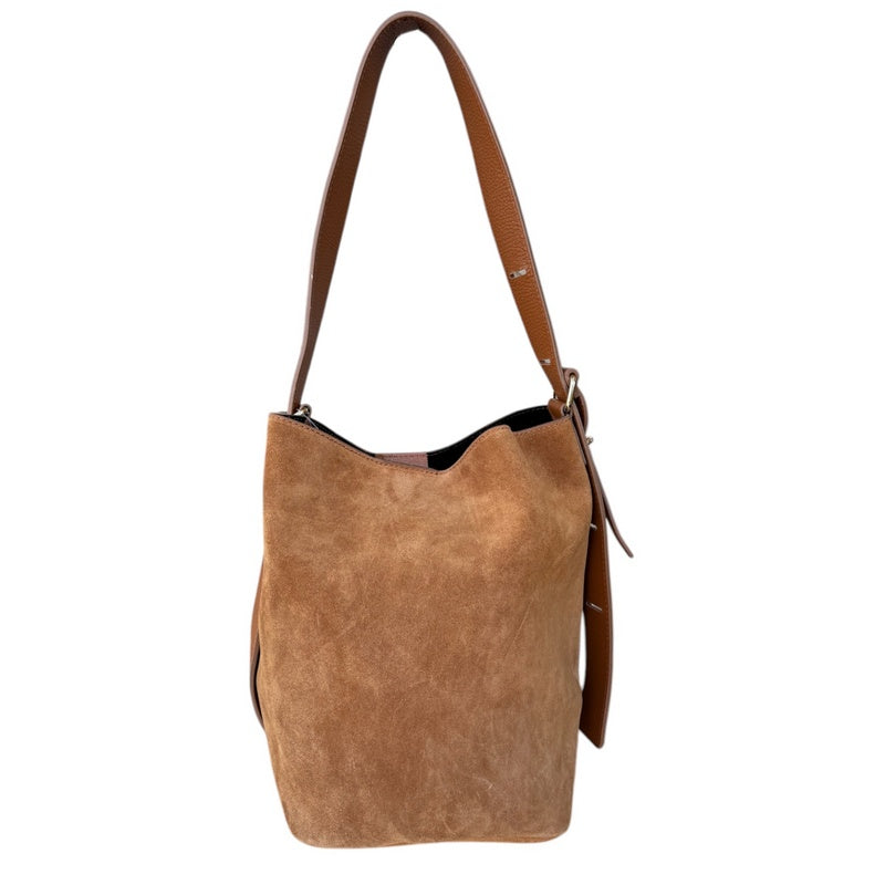 Italian Leather Suede Bucket Bag Dark Tan front