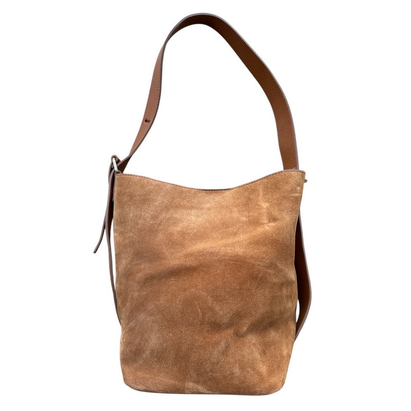 Italian Leather Suede Bucket Bag Dark Tan rear