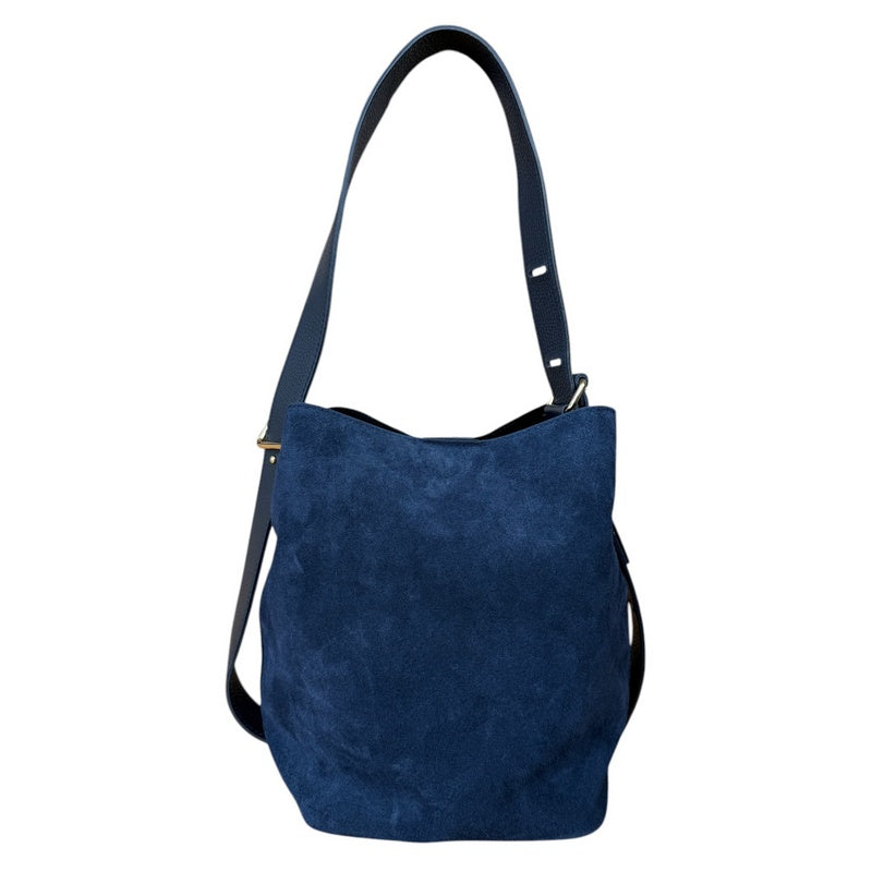 Italian Leather Suede Bucket Bag Navy front