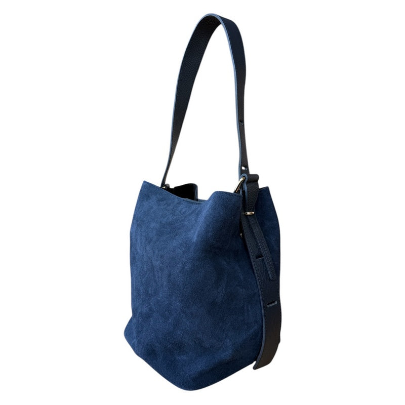 Italian Leather Suede Bucket Bag Navy rear
