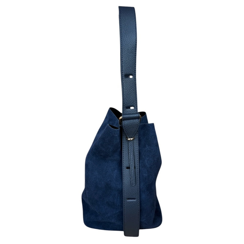 Italian Leather Suede Bucket Bag Navy side