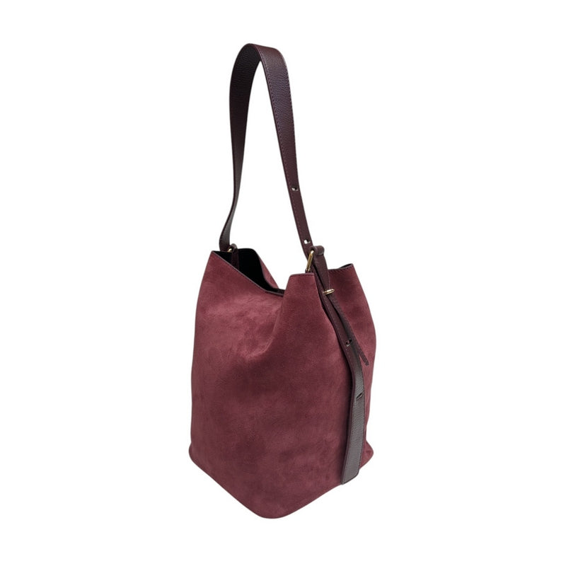 Italian Leather Suede Bucket Bag Red Plum PM618 3 quarter