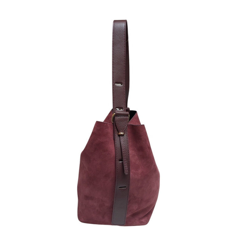 Italian Leather Suede Bucket Bag Red Plum PM618 side