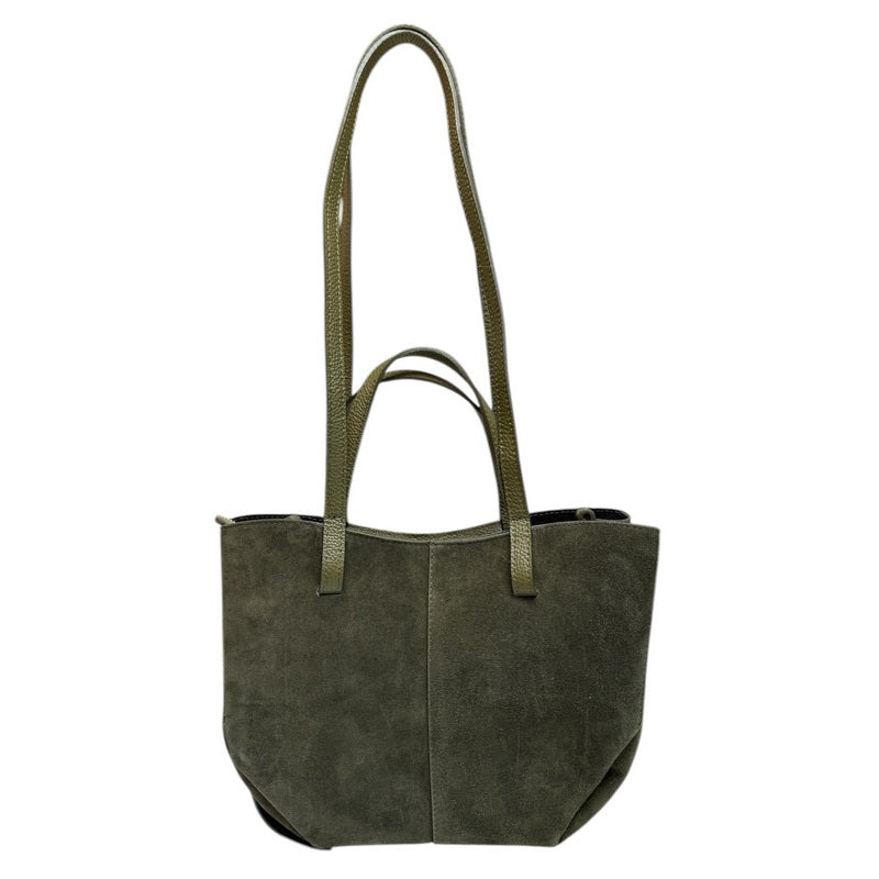 Italian Leather Suede Shoulder Bag Olive Green front
