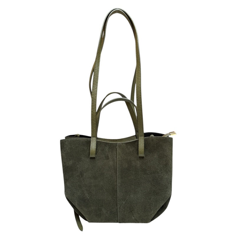 Italian Leather Suede Shoulder Bag Olive Green rear