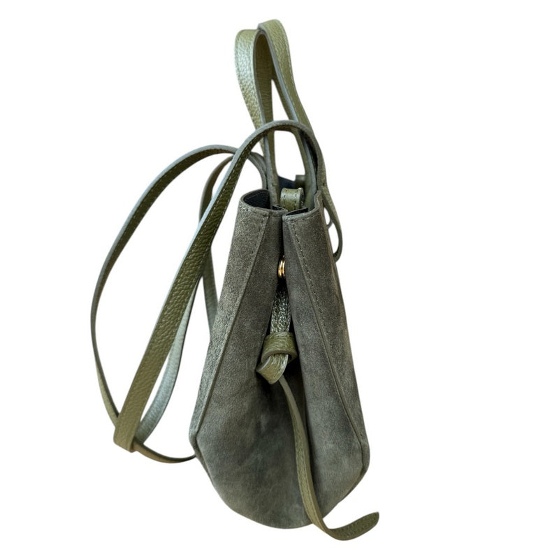Italian Leather Suede Shoulder Bag Olive Green side