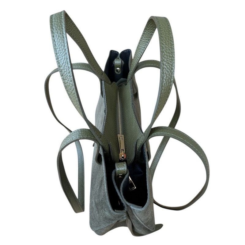 Italian Leather Suede Shoulder Bag Olive Green top