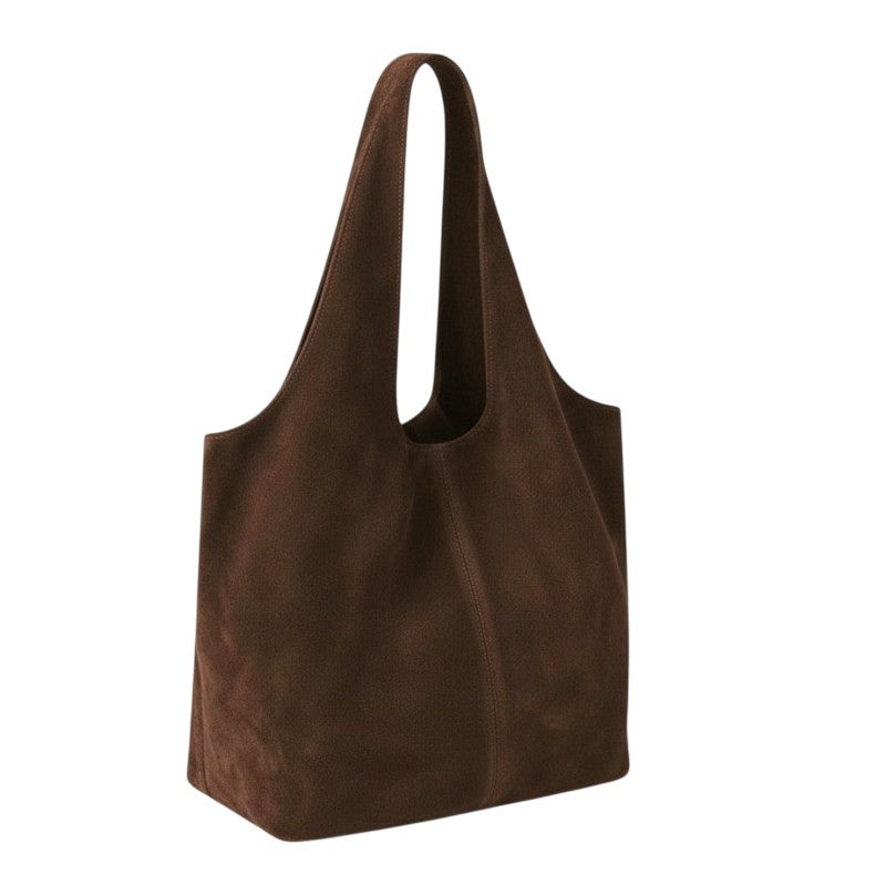 Italian Leather Suede Shoulder Tote Bag in Light Chocolate PL622 angle