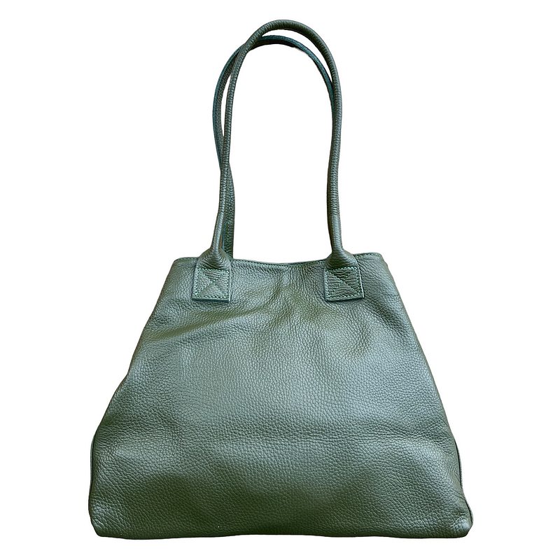 Italian Leather Tote Bag in Olive PL454 rear