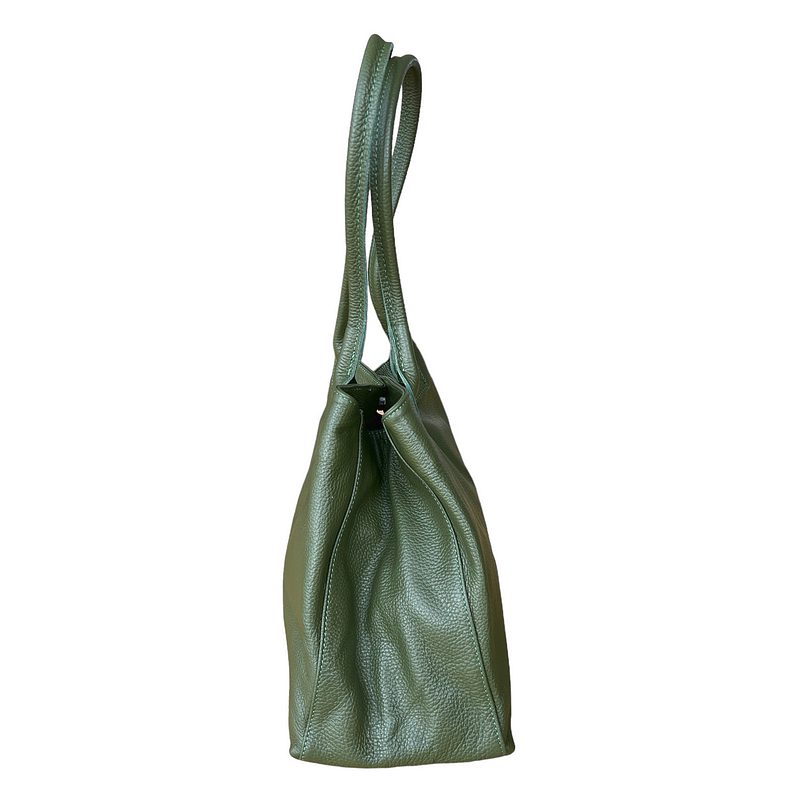 Italian Leather Tote Bag in Olive PL454 side