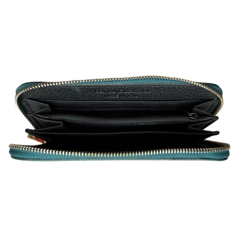 Italian Leather Zipped Purse Dark Teal open