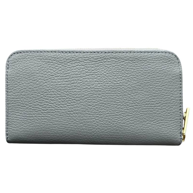 Italian Leather Zipped Purse Light Grey front