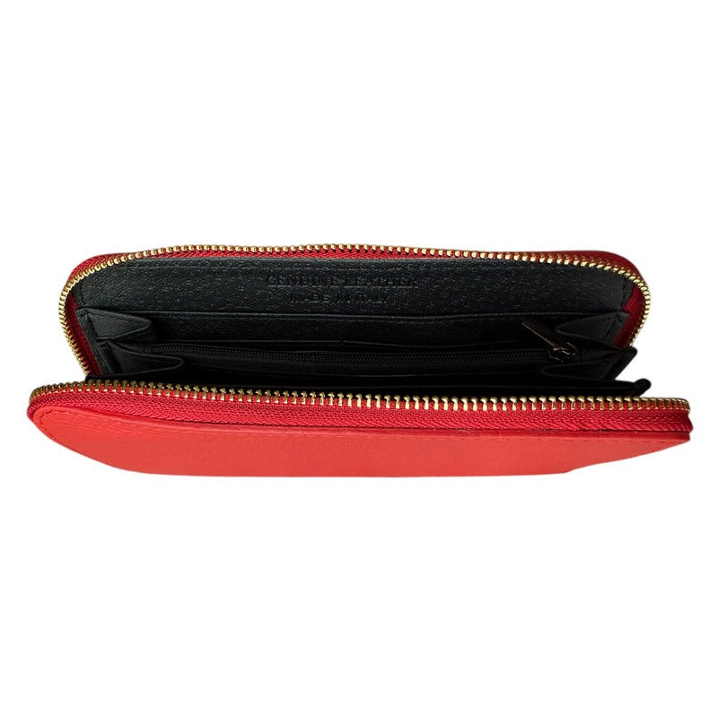 Italian Leather Zipped Purse Red open