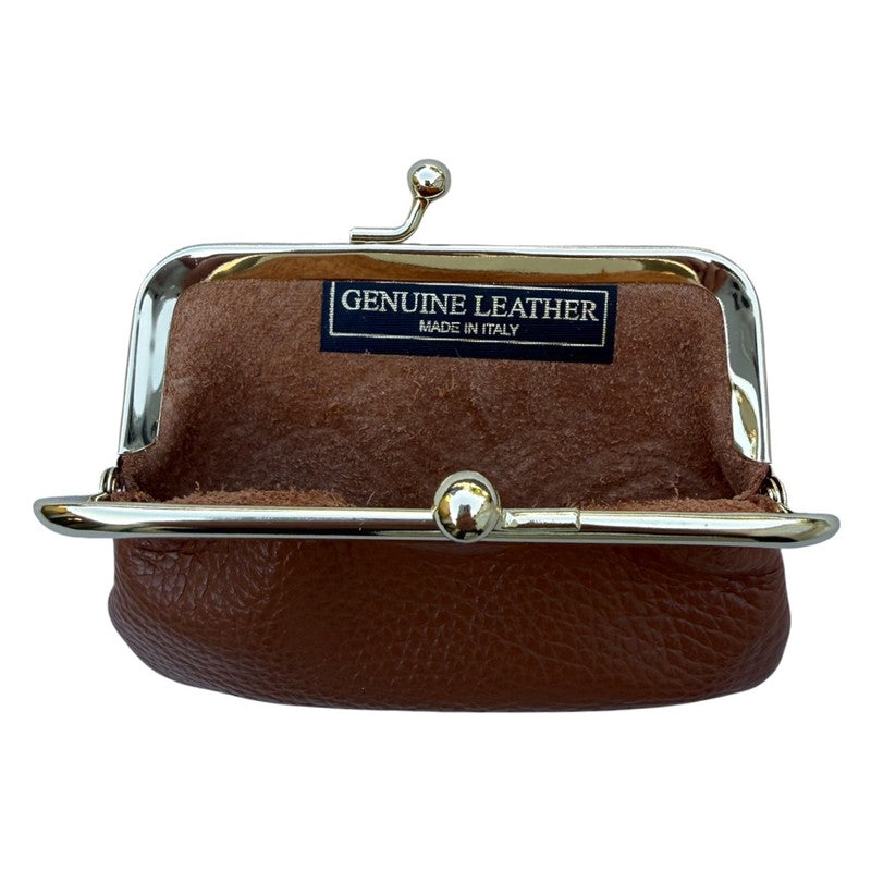 Italian Leather Clip Close Purse PS672 Dark Tan open