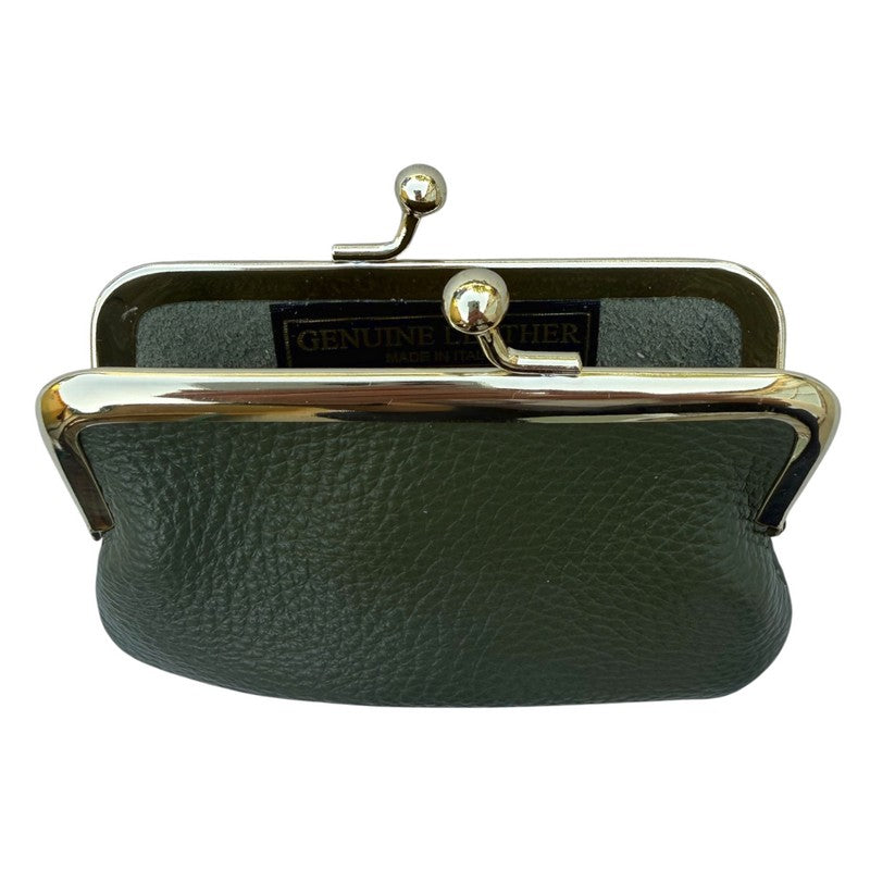 Italian Leather Clip Close Purse PS672 Olive Green open