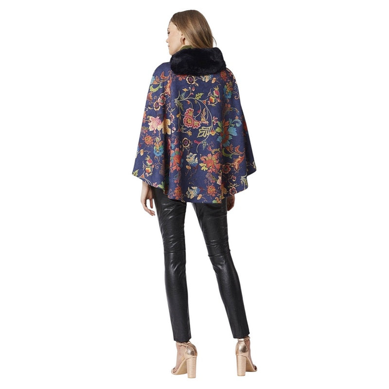 Jayley Faux Fur & Suedette Poncho Blue SUXFMP295A-07H on model rear
