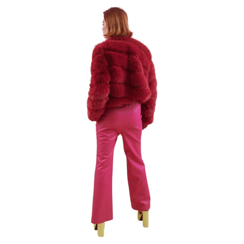 Jayley Handmade Bamboo Lyocell Faux Fur Jacket Magenta FMBJ475A-08 rear