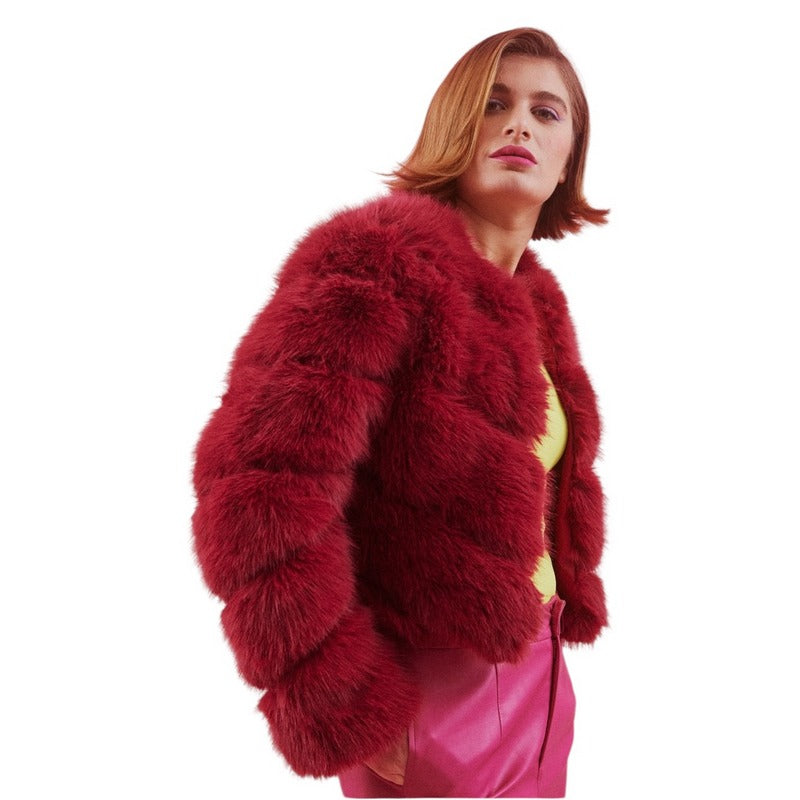 Jayley Handmade Bamboo Lyocell Faux Fur Jacket Magenta FMBJ475A-08 side