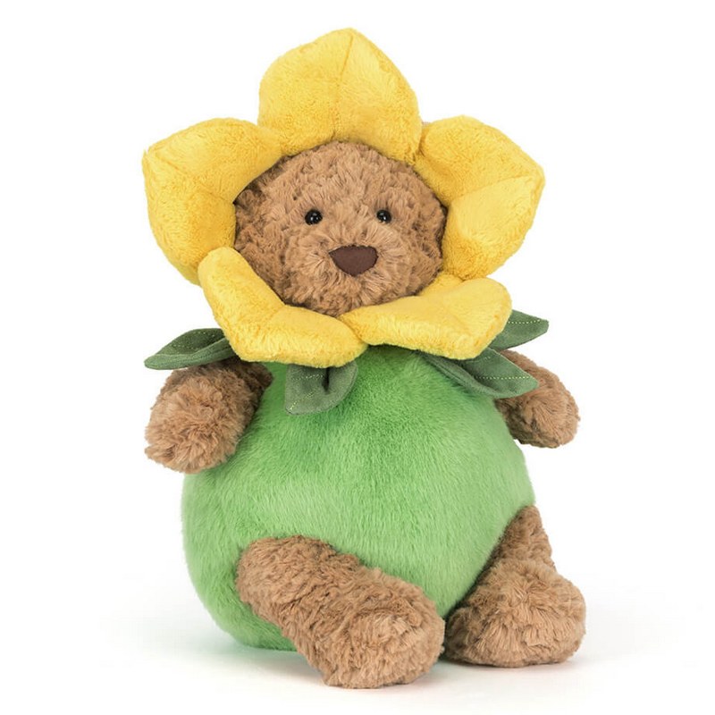 Jellycat Soft Toys Bartholomew Bear Daffodil Outfit BARM2FL angled