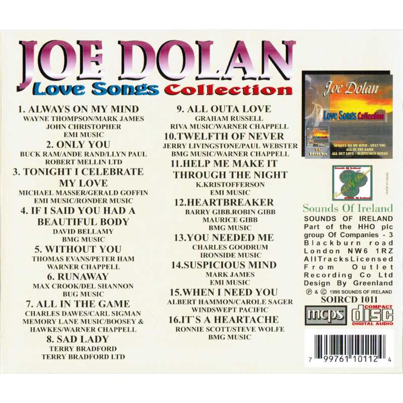 Joe Dolan Love Songs Collection SOIRCD1011 track list